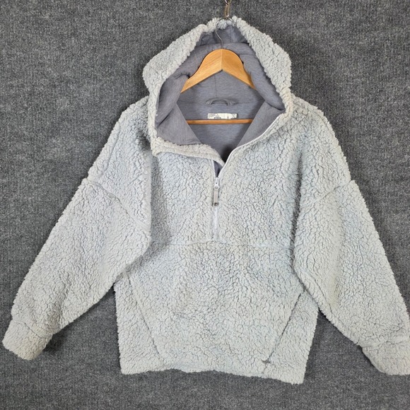 Prana Tops - Prana Permafrost Half Zip Fleece Hoodie Light Blue Grey Recycled Sherpa Small